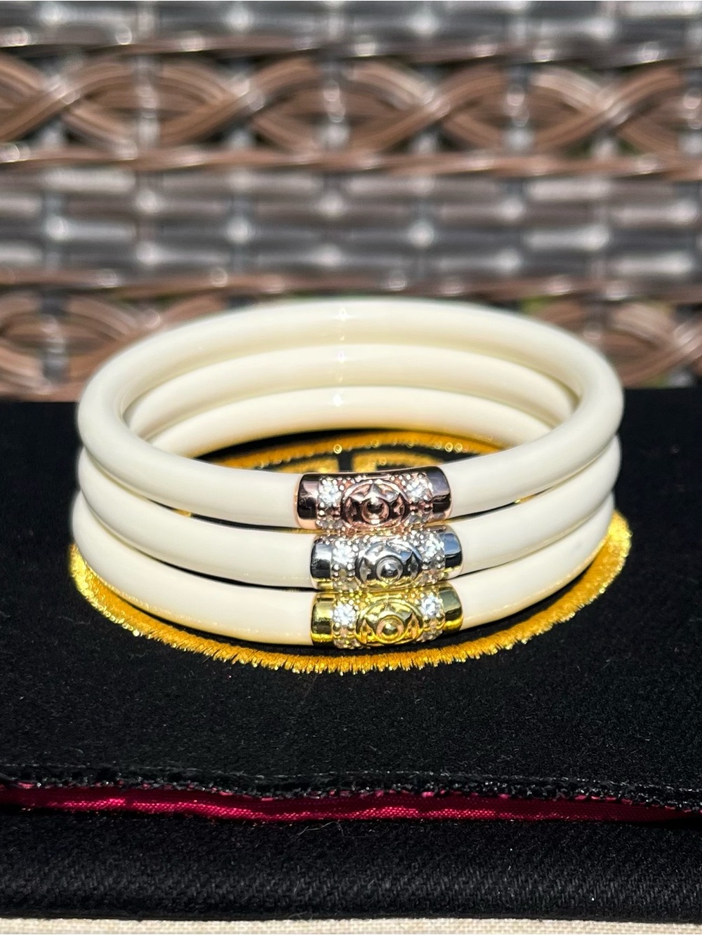 BuDhaGirl All Weather - Set of 3 Ivory Three Kings Bangles w/ Pouch Size Medium